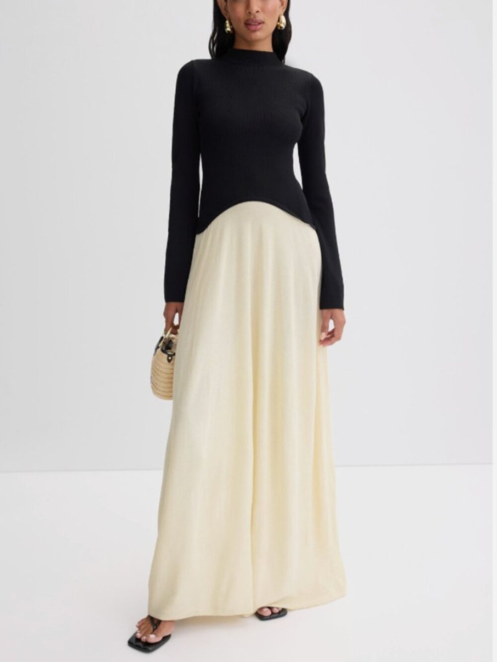 Solid & Striped The Soglio Black and Cream Long Sleeve Maxi Dress